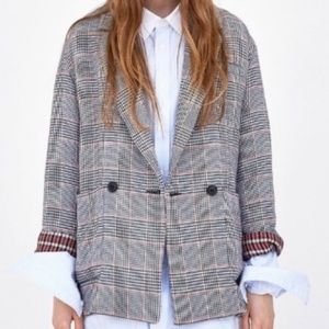 Zara TRF Outerwear Houndstooth Double Breasted Jacket